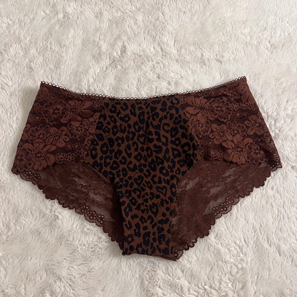 Victoria's Secret PINK Brown Leopard Floral Lace Cheeky Panty NWT S 11246717 Low